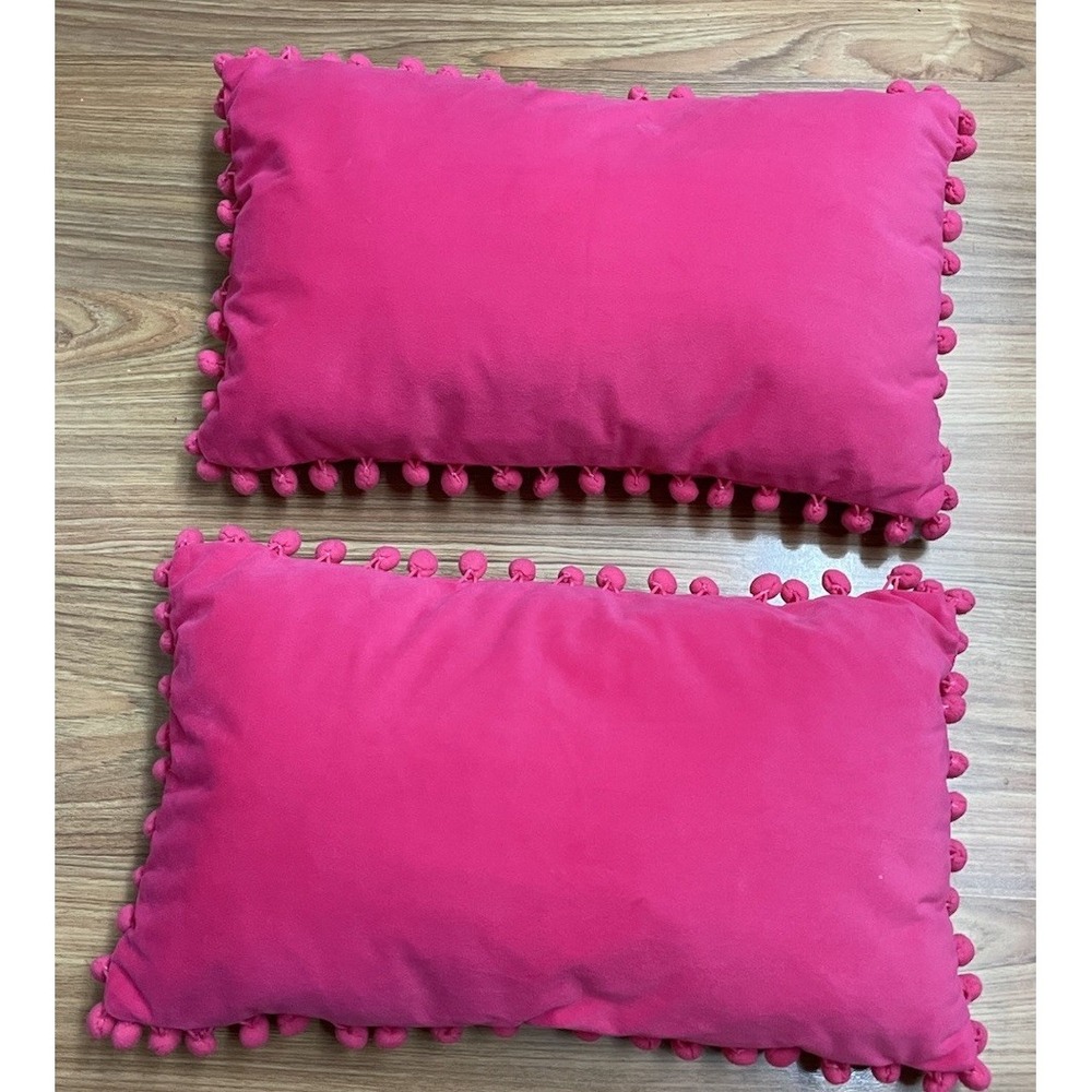 PINK VELVETEEN Pom Pom THROW PILLOWS 10"x16"